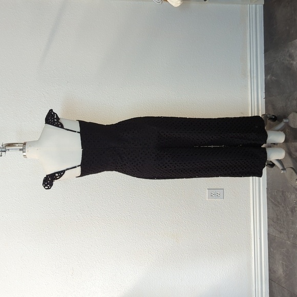 J Crew Eyelet Ruffle Sleeve Wide Leg Cropped Jumpsuit Black 2 preppy summer - Picture 2 of 9